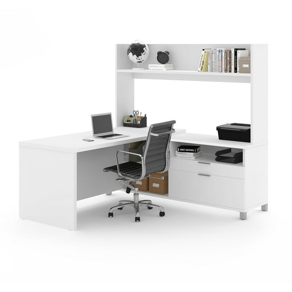 Pro-Linea L-Desk with Open hutch in White
