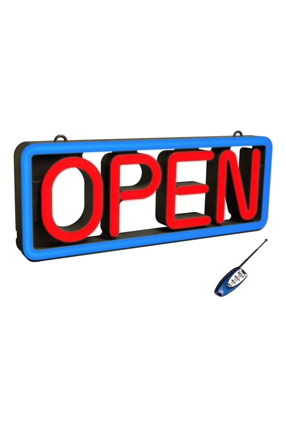 LED Open Sign, Multicolor, 22"L x 8.25"H With Remote Go Green - NEW