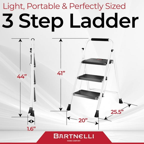 Pro Luxury Step Ladder | 3-Step Foldable Stool with 500lb Capacity, Anti-Slip Feet, Heavy Duty Steel
