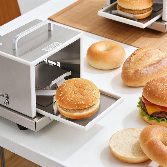 Pro Manual Hamburger Bun Slicing Machine - Commercial Bread & Bagel Slicer Cutter,Home Buns Portioning Machine,Stainless Steel Blade & 4-Level Height Adjustment