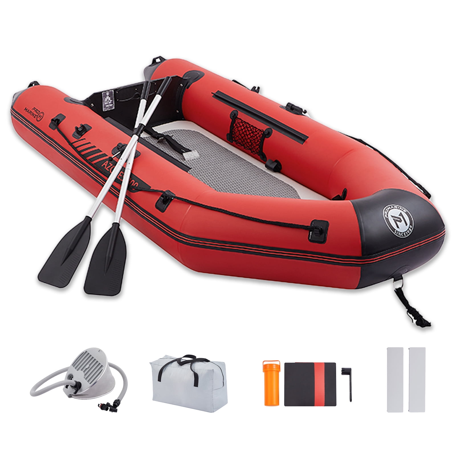 Pro Marine 9.8-foot Inflatable Raft Set, includes aluminum oars, air pump, and motor mount; suitable for 2–3 people