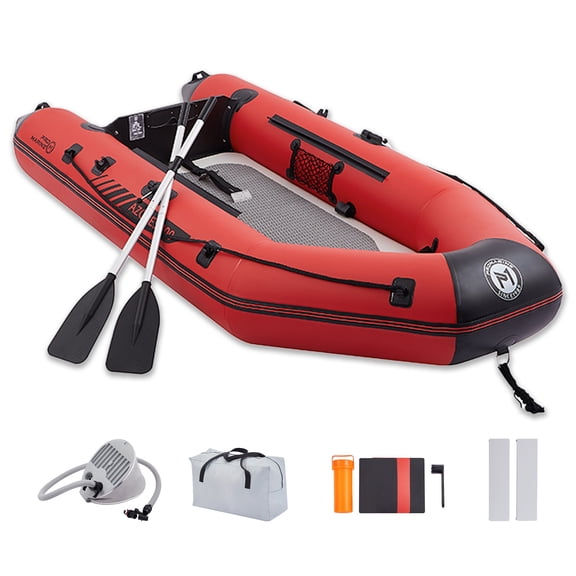 Pro Marine 9.8-foot Inflatable Raft Set, includes aluminum oars, air pump, and motor mount; suitable for 23 people