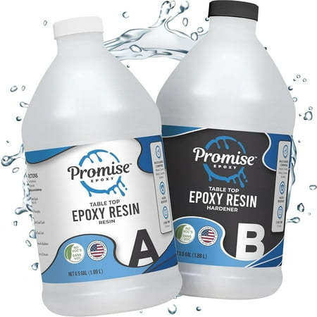 Promise Epoxy Epoxy Resin Kit 1 Gal-Crystal Clear, UV Resistant, Self Leveling, Food Safe for Table Top, Arts & Crafts, Wood Casting, Jewelry Making, Use with Mica Powder, Silicone Molds, Alcohol Ink