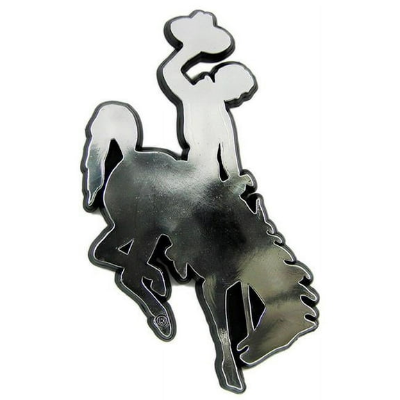 University of Wyoming Cowboys Auto Emblem, Plastic Molded, Silver Chrome Color, Raised 3D Effect, Adhesive Backing