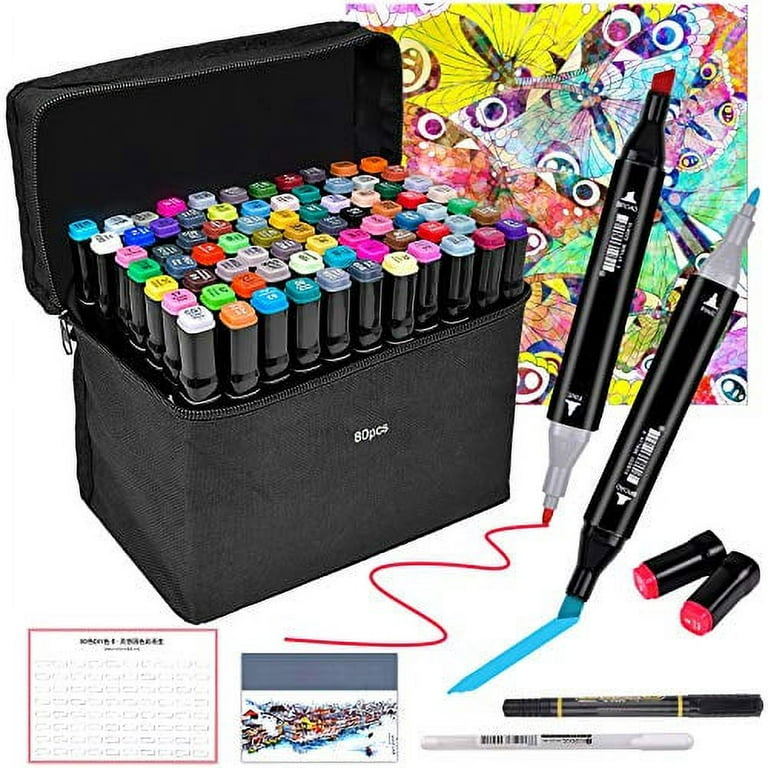 108 Pack Art Markers, 107 Coloring Markers and 1 Blender, Alcohol Based Dual Tip Permanent Markers Highlighters with Case, Excellent for Adults Kids
