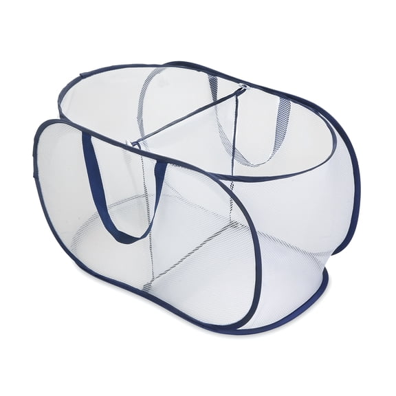 Smart Design Deluxe Mesh Pop Up 2 Compartment Laundry Sorter Hamper Basket - VentilAir Fabric Collapsible Design - for Clothes and Laundry - Home Organization Holds 2 Loads - 23 x 15 Inch - White