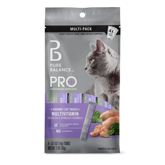 Pure Balance Pro+ Gourmet Wet Cat Treats, Chicken & Spinach Formula, 0.5 oz Pouches, 4 Count