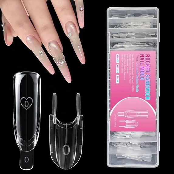 Pro Nail Extension Forms 120 Pcs Reusable ABS Sandwich Nail Molds, No Clips Needed Dual Form Set for Beginners and Salons - 1.2 cm Width
