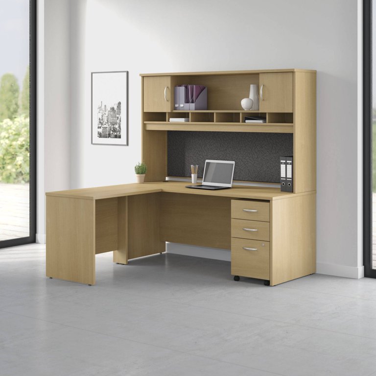 Pro Office L Shaped Desk with 3 Drawer Mobile Pedestal in Mocha Cherry 