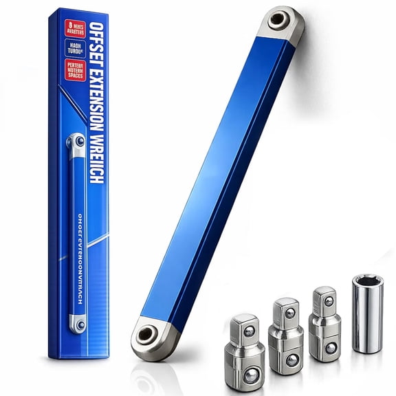 Pro Offset Extension Wrench, High Torque Zero Offset Ratchet Extender, 15 Inch Impact Ready Tight Reach Tool with 1/4", 3/8" & 1/2" Drive Adapters