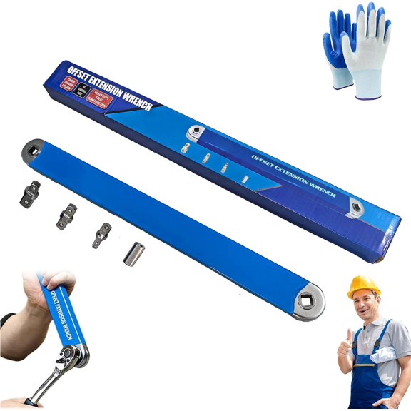 Pro Offset Extension Wrench, Pro Zero Offset Extension Wrench Impact with 1/2" 3/8" 1/4" Adapters, Impact Ready 15.4" Long&15mm Slim, Zero Degree Ratchet Tool for Car (1set)