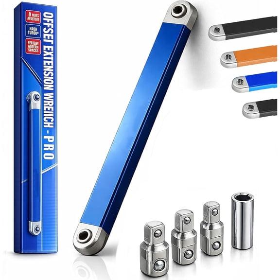 Pro - Offset Extension Wrench Set, 15-Inch Impact Ready Tight Reach Tool with 1/4", 3/8" & 1/2" Drive Adapters - High Torque Zero Degree Ratchet Tool for Automotive & Hard-to-Reach Spaces