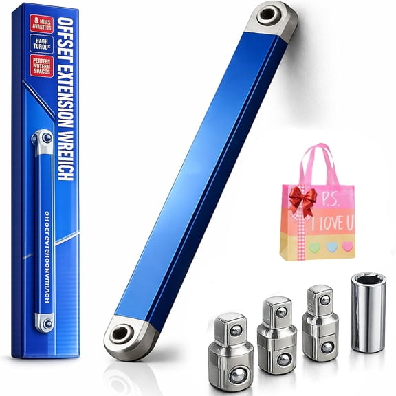 Pro - Offset Extension Wrench Set, 15-Inch Impact Ready Tight Reach Tool with 1/4", 3/8" & 1/2" Drive Adapters - High Torque Zero Offset Ratchet Extender for Automotive & Hard-to-Reach Spaces (1PC)