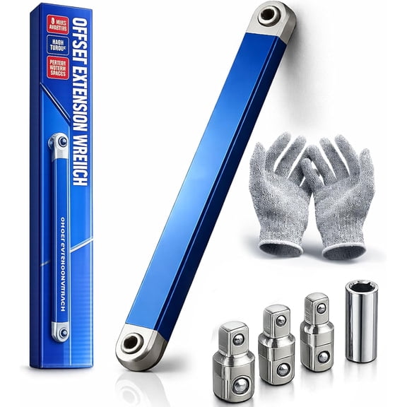 Pro - Offset Extension Wrench Set, 15-Inch Impact Ready Tight Reach Tool with 1/4", 3/8" & 1/2" Drive Adapters - High Torque Zero Offset Ratchet Extender for Automotive & Hard-to-Reach Spaces