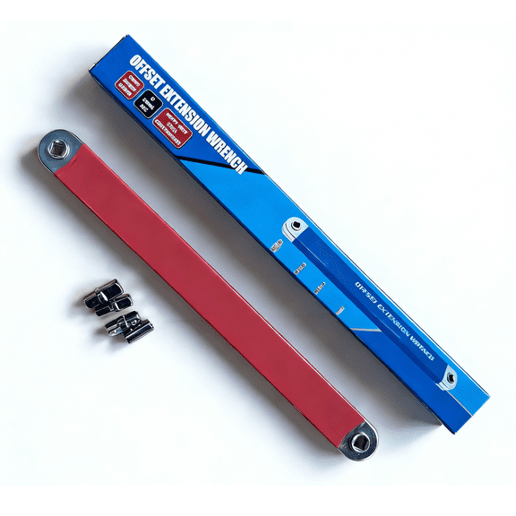 Pro Offset Extension Wrench  Zero Offset Impact-Ready Tight Reach Tool with 1/4", 3/8" & 1/2" Square Drive Adapters, High-Carbon Steel Universal Ratchet Extension for Repairs(RL Red 1 PC)