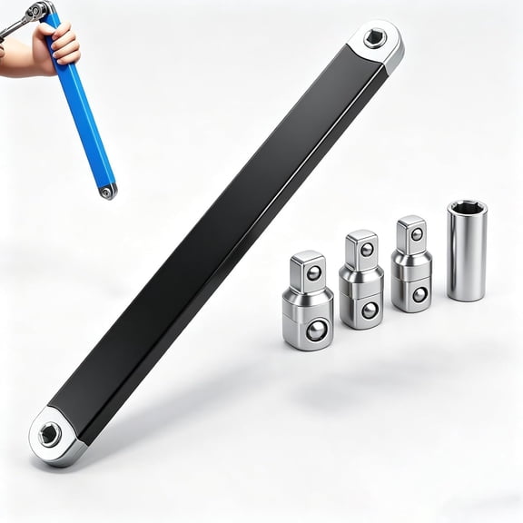 Pro Offset Extension Wrench,chain drive offset extension wrench, 15.3 Inch Heavy Duty Impact Ready Tight Reach Tool Zero Degree Ratchet With 1/4", 3/8" & 1/2" Drive Adapters