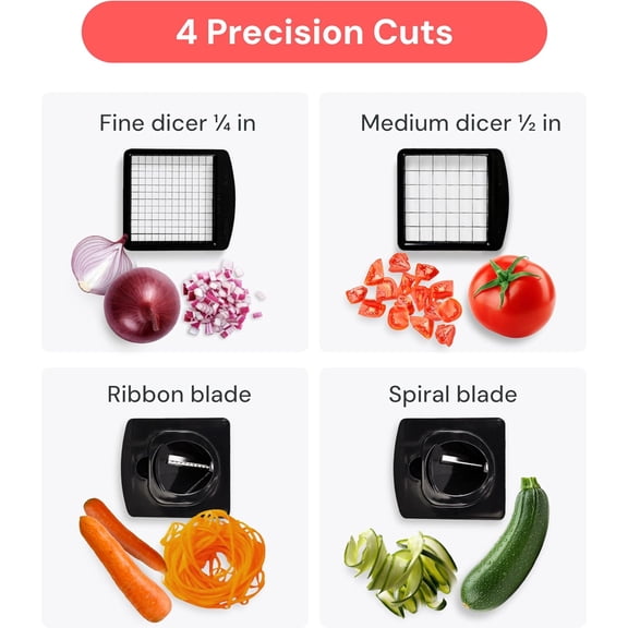Pro Original Vegetable Chopper - Chopper and Spiralizer - Food Chopper with Container, Fruit Cutter, Onion Dicer - All-in-One Prep Tool - Kitchen Gadgets and Gifts (4 in 1, White)