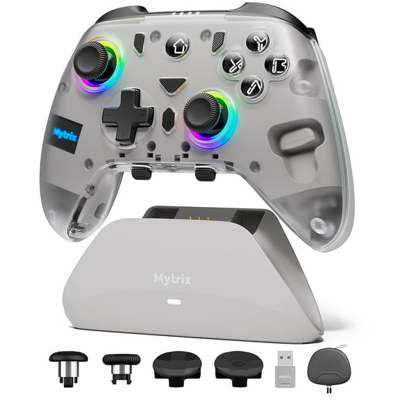 Pro PC Controller with Charing Dock, Wireless Bluetooth 2.4G Wired Multi-Platform Controllers Hall Effect Joysticks Hall/Micro 2-in-1 Triggers, 1000Hz Report Rate 4 Macro Keys ABXY MicroSwitch