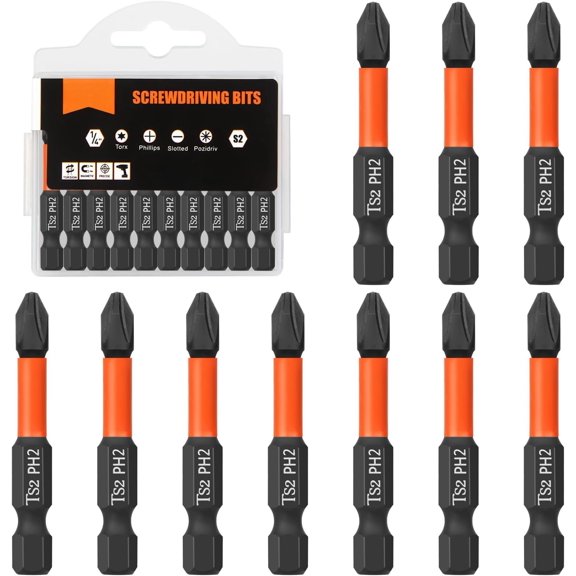 Pro PH2 Bit Set - Phillips 10 count, 50mm length, 1/4" hex shank bit , with Storage Box