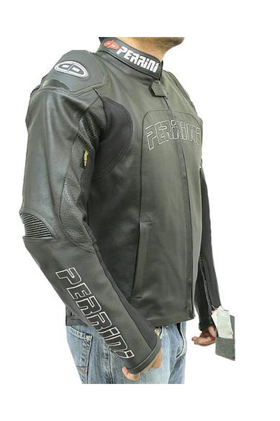Pro Perrini Tornado Black Motorcycle Cowhide Leather Jacket Racing GP Armor