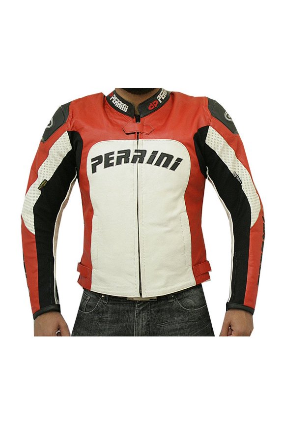 Pro Perrini Tornado Red Motorcycle Cowhide Leather Jacket Racing GP Armor