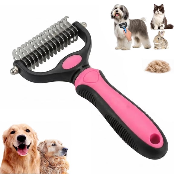 Pro Pet Grooming Tool for Dogs, Professional Pet Deshedding Brush, Deshedding Tool for Removing Tangles, Knots & Loose Fur, Grooming Brush for Thick Coats (Red)