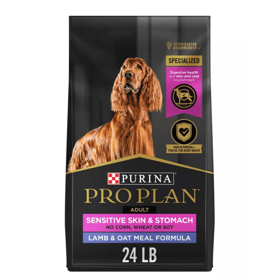 Pro Plan Adult Sensitive Skin and Sensitive Stomach Lamb and Oat Meal Formula Dry Dog Food, 24 lb. Bag