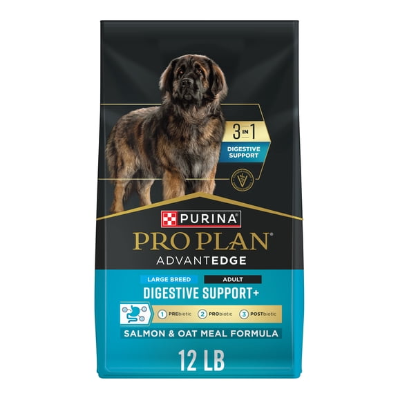 Purina Pro Plan AdvantEDGE Large Breed Digestive Support Plus Salmon and Oat Meal Formula Dry Dog Food, 12 lb Bag