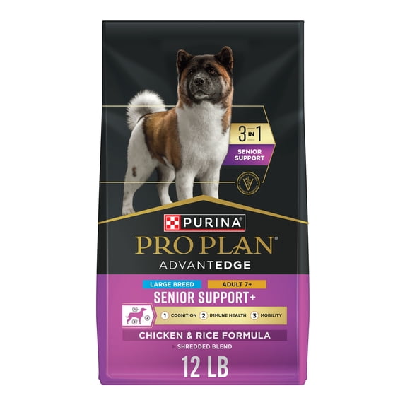 Purina Pro Plan AdvantEDGE Large Breed Senior Support Plus Chicken and Rice Formula Shredded Blend Dry Dog Food for Senior Dogs, 12 lb Bag