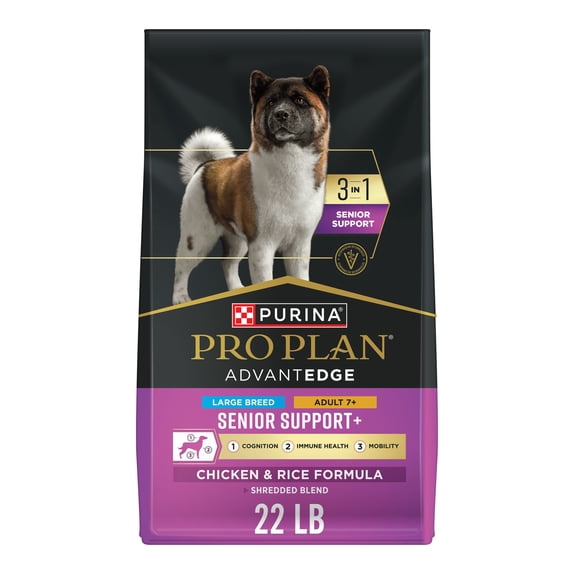 Purina Pro Plan AdvantEDGE Large Breed Senior Support Plus Chicken and Rice Formula Shredded Blend Dry Dog Food for Senior Dogs, 22 lb Bag