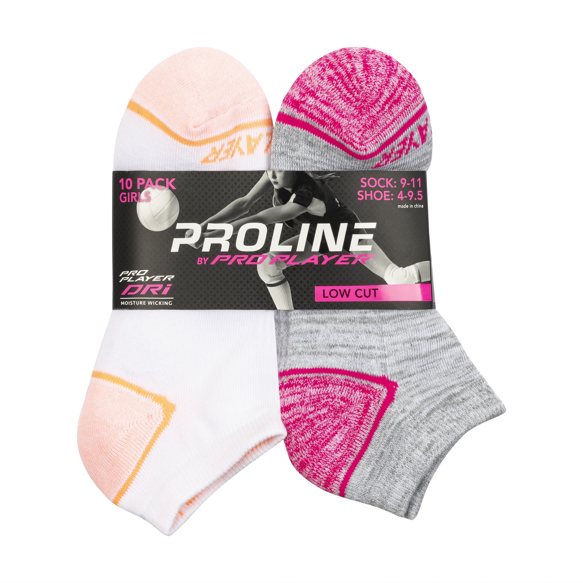Pro Player Girls Low Cut Athletic Socks 10 Pack, Sizes S-L