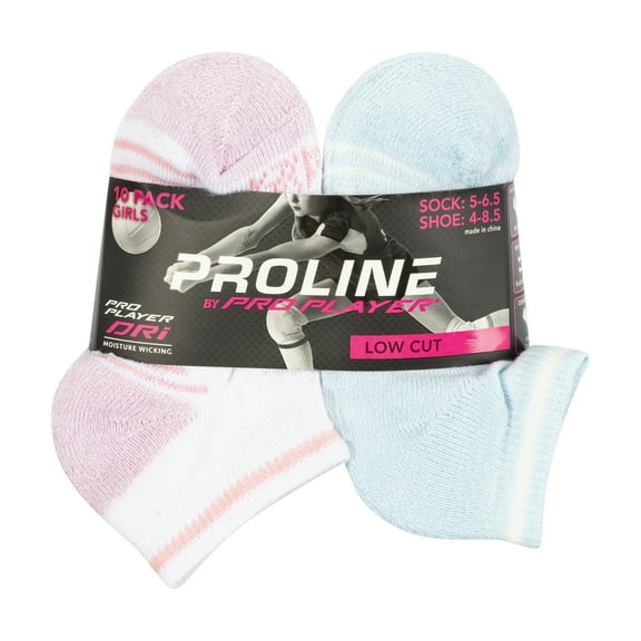 Pro Player Girls Low Cut Athletic Socks 10 Pack, Sizes S-L
