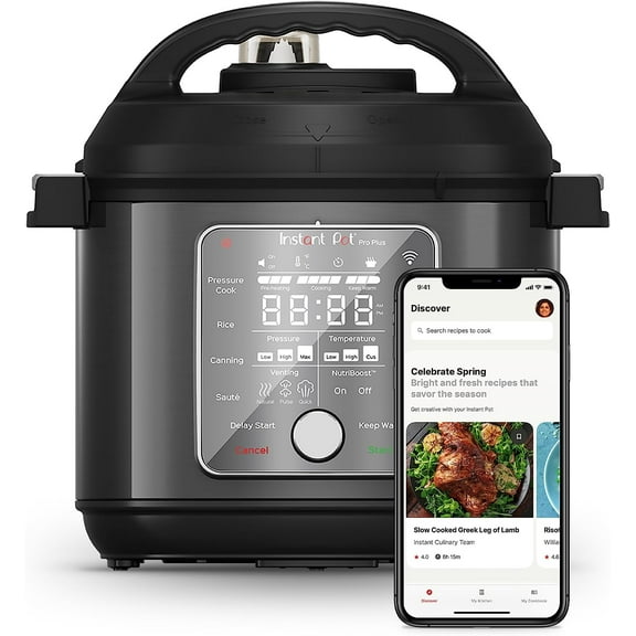 Pro Plus Wi-Fi Smart 10-in-1, Pressure Cooker, Slow Cooker, Rice Cooker, Steamer, Saut Pan, Yogurt Maker, Warmer, Canning Pot, Sous Vide, Includes App with Over 800 Recipes, 6 Quart