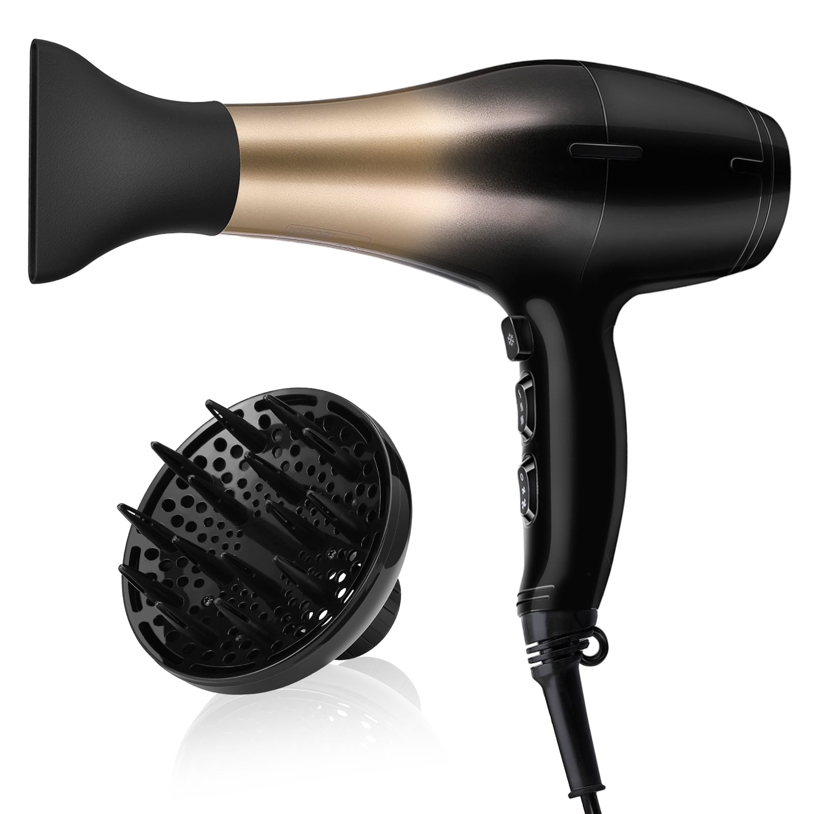 KIPOZI NANO IONIC LOW NOISE HAIR DRYER WITH DIFFUSER AND CONCENTRATOR DARK GRAY KIPOZI Professional Negative Ionic Hair Dryer - Black  main image 2