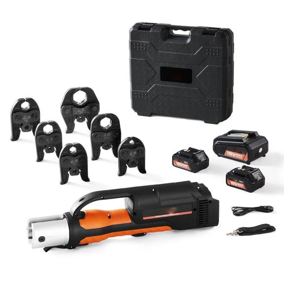 Pro Press Tool - 18V Electric Pipe Crimper 1/2-2", Copper, PEX, Stainless Steel - 6 Jaws, 4AH Batteries, Fast Charger, Carrying Case