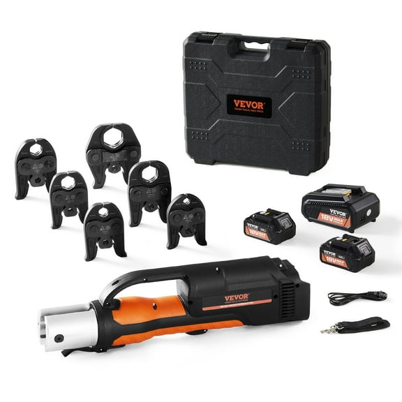 Pro Press Tool, 18V Electric Pipe Crimping Tool for 1/2" to 2" Copper Pipes, Press Tool Kit with 6 Pro Press Jaws, 2pcs 4AH Battery, Fast Charger & Carrying Case