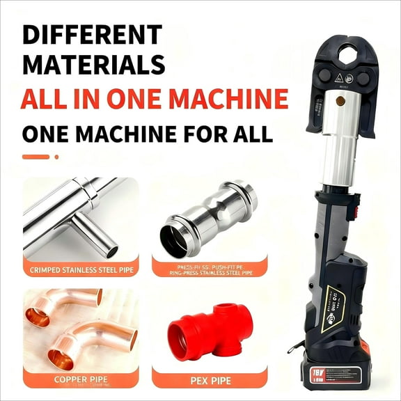 Pro Press Tool, 18V Electric Pipe Crimping Tool for 1/2" to 2" Stainless Steel, Copper, PEX Pipes, Press Tool Kit with 6 Pro Press Jaws, 2pcs 4AH Battery, Fast Charger & Carrying Case