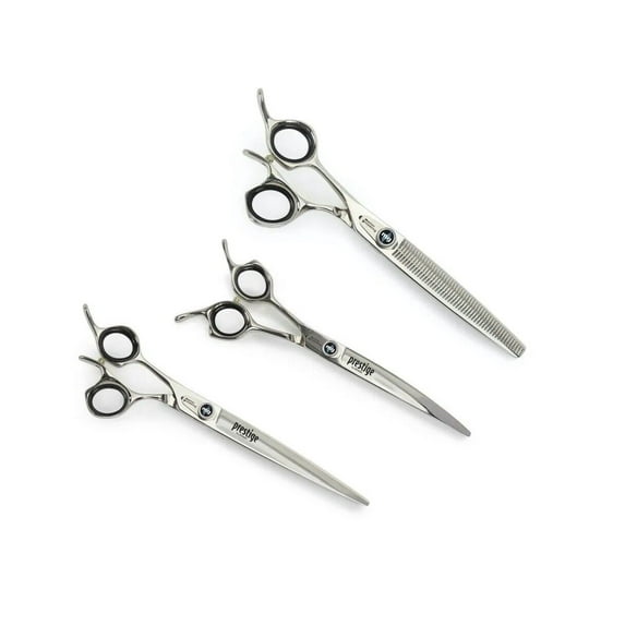 Pro Quality Lefty Reversable Shears Dog Cat Grooming Weightless Left Hand 7 Inch (Full Set - Straight Curved 20 Tooth Thinner Shears)