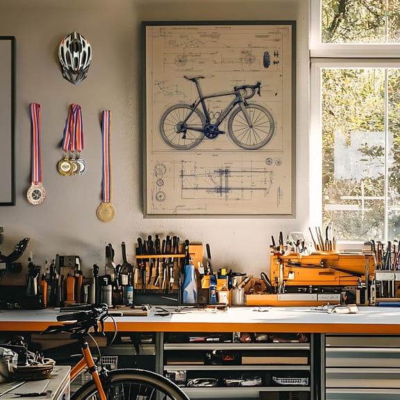 Pro Racing Bicycle Blueprint Art - Vintage Technical Design Poster 8x12 UNFRAMED