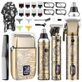 thumbnail image 1 of Rirool 4-in-1 Men's Cordless Grooming Kit, Rechargeable Hair Clippers with T-Blade Detail Trimmer, 3-Speed Double Foil Shaver, Nose and Ear Trimmer, LCD Displays, 12 Guide Combs, Bronze, 1 of 9