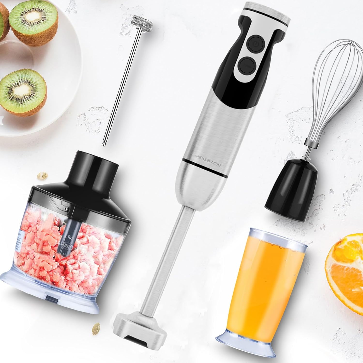 Pro  Reinforced 5-in-1 Immersion Hand Blender, Powerful Motor with 80% Sharper Blades, 12-Speed Corded Blender (Black)