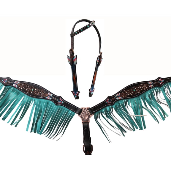 Pro Rider Western Leather Horse One Ear Headstall w/ Breast Colllar 80236A