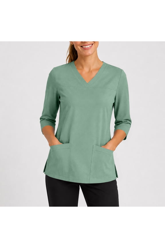 Pro Scrubs Tops for Women Soft Stretch V-Neck Nurse Scrub Top with 4 Pockets