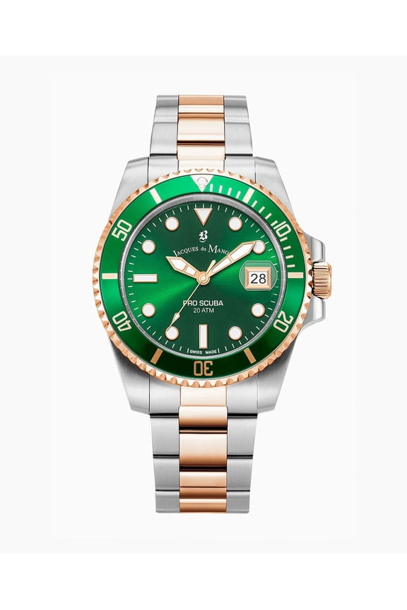 Pro Scuba 43mm: Green Dial, Two-Tone Steel Bracelet (Rose Gold - Silver)