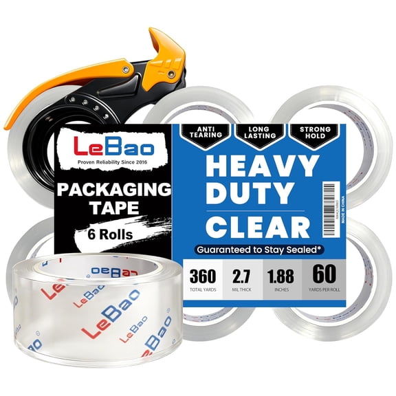 Pro-Seal [2.7 Mil Thick] 6 Rolls Heavy Duty Packing Tape with [Safe-Click] Metal Dispenser, 1.88 Inch x 360 Yards, Crystal Clear Shipping Tape Refills for Moving Boxes, Easy Start & Long-Lasting