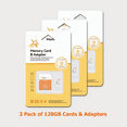 thumbnail image 1 of Pro-Series 128GB Micro SD Card | U3 Class10 V30 UHS-I MicroSDXC Flash Memory Card with Adapter for Nintendo Switch, Drone, 4K Video Camera, Phone (3 Pack), 1 of 8