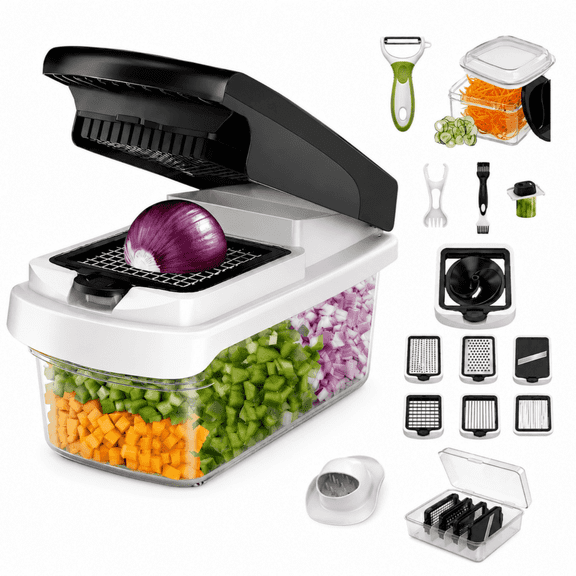 Generic Multi Vegetable Chopper Mandoline Slicer, 15-in-1, Stainless Steel Blade, White, 1-Pack