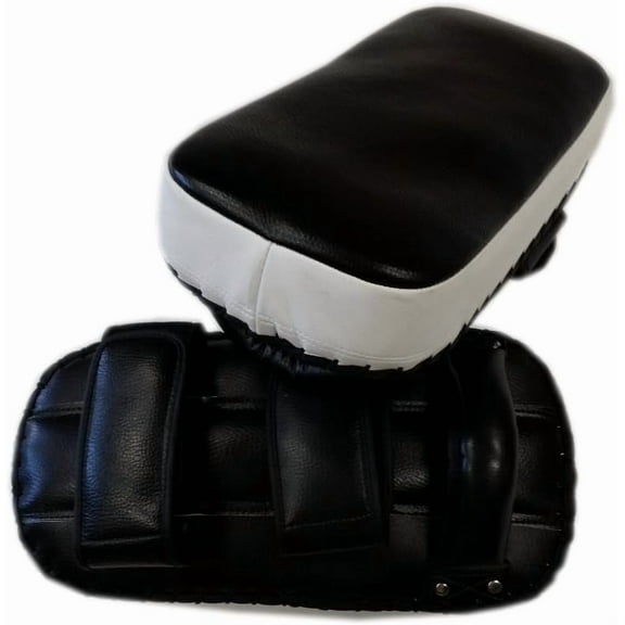 Pro Series Gel Tech Muay Thai Style Kicking Pads in Leather No Logo Plain Black/White