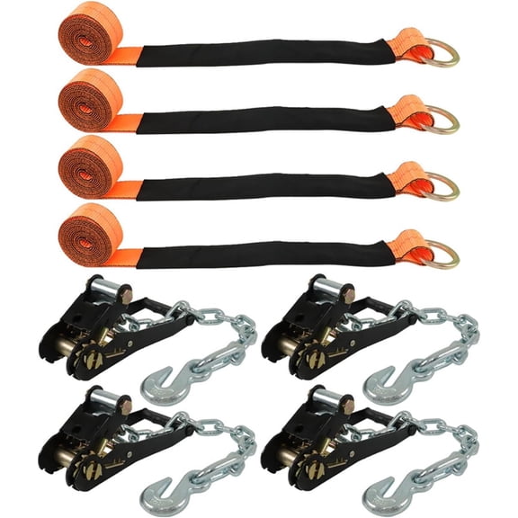 Pro Series Orange Tie Down with Chain Anchors Lasso Style 2 Inch x 96 Inch 4 count 3,300 lbs Safe Working Load