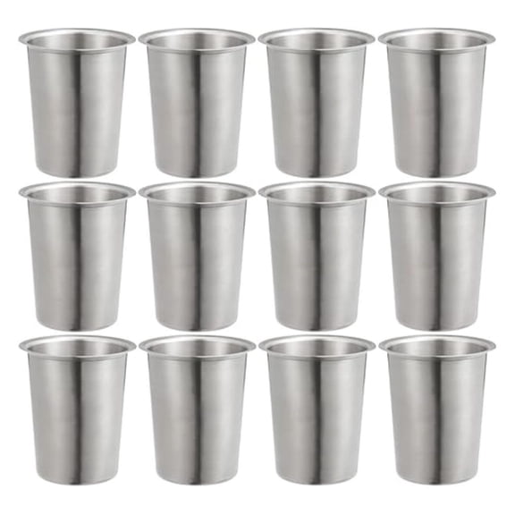 Pro Series Set of 12 Stainless Steel Utensil Organizer Cups | 5 Inch Cups for Flatware, Kitchen Utensils, Silverware, Straws, Pens and Pencils